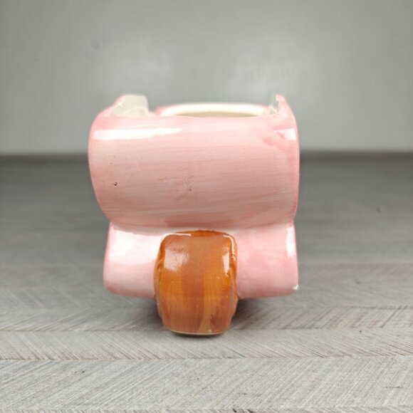 Vintage Ceramic Pink Bunny Wheelbarrow Planter Sponge Holder Floral Design - Picture 3 of 10